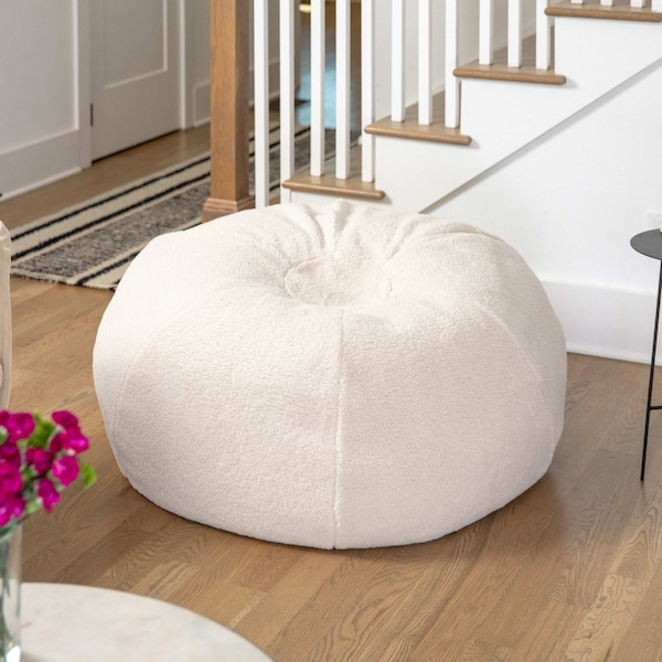 Flash Furniture Duncan Large Natural Faux Sherpa Refillable Bean Bag Chair for Kids and Teens DG-BEAN-LARGE-SHERPA-NAT-GG - main